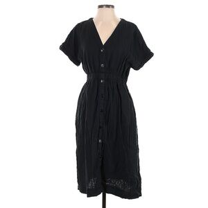 Pact 100% Organic Cotton Gauze Minimalist Black Shirt Dress with Pockets Small